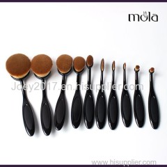 Foundation Cream Contour Powder Blush Concealer Professional 10 Pcs silver handler Soft Oval Toothbrush Makeup Brush Set