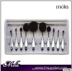 Foundation Cream Contour Powder Blush Concealer Professional 10 Pcs silver handler Soft Oval Toothbrush Makeup Brush Set