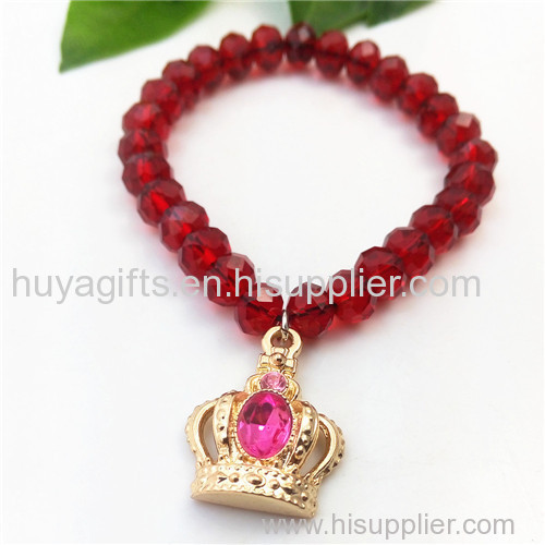 Crown Shape Princess Girl Bracelet with Red Bead Children Jewelry Gift