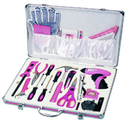 Promotion 26 Piece Home Pink Tool Kit With Ledlight Measuring Tape sockets Great Gifts For Ladies