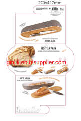 two tone/color/layer double injection plastic bread box with bamboo cutting board & bread knife