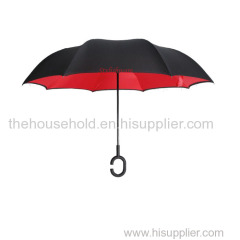 190T pongee double layer C handle reverse inverted umbrella upside down umbrella for cars