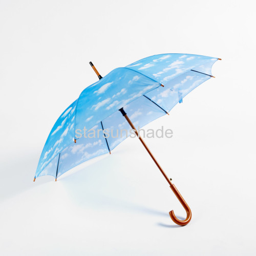 full printing wooden straight umbrella
