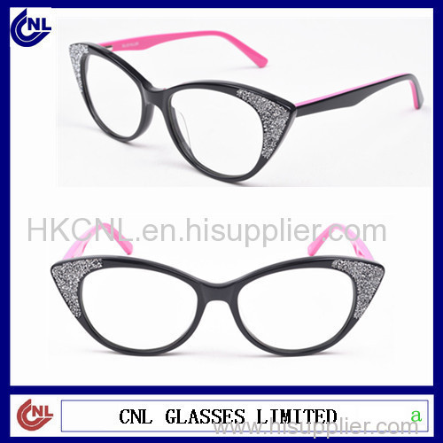 Women cat eye eyewear acetate optical frame glasses newest trendy optical frames with crystal