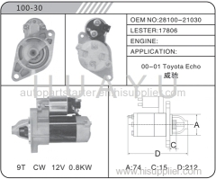 TOYOTA ECHO STARTER MOTOR 9T 17806