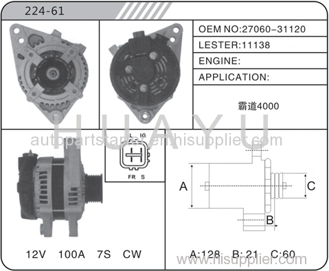 TOYOTA ALTERNATOR MOTOR 11138 FOR 12V TOYOTA V6