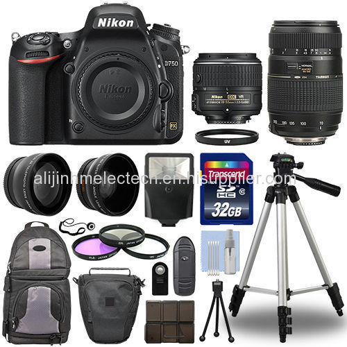 Nikon D750 Digital SLR Camera + 4 Lens Kit: 18-55mm VR + 70-300 mm + 32GB Kit