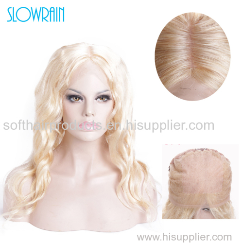 Blonde color silk base full lace human hair wig virgin brazilian body wave wig for white women