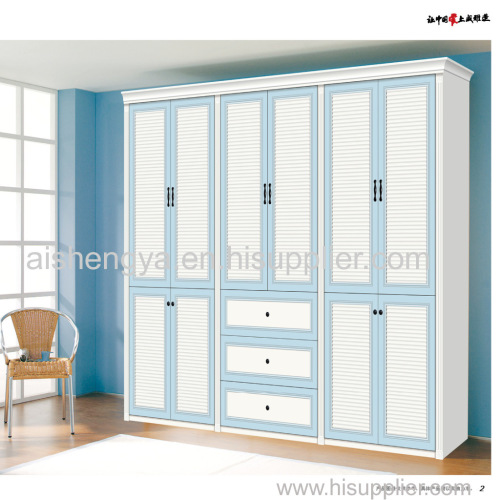 Bright colour wood wardrobe and chest in same color with other furniture in home