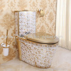 Luxury golden bathroom siphoinc flushing one piece toilet