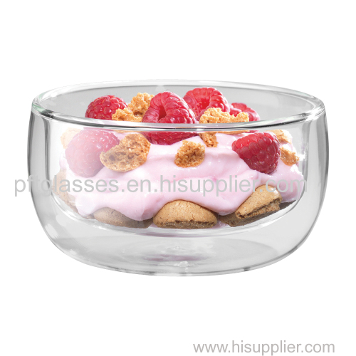 Double wall glass bowls for salad and ice creams