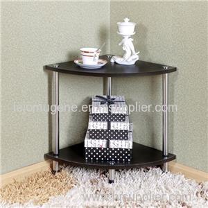 China Supplier Cheap Flat Pack Simple Furniture Living Room Fan-shaped Two-layer Wooden And Steel Corner Tables