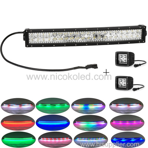 120W 22" Curved Led combo light bar +2x12w Pods with Chaser RGB Halo