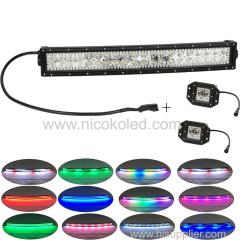 120W 22" Curved Led Truck&Tractor light bar +2x flushmount Pods with Chaser RGB halo