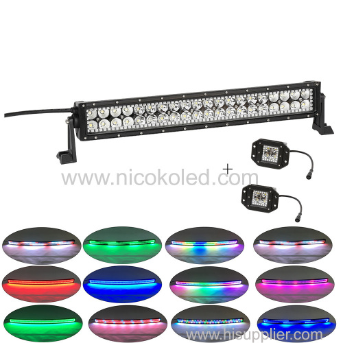 Straight 120W 22" High Brightness Led light bar +2x flushmount Pods with Chaser RGB halo