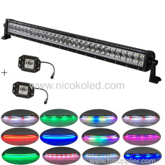 Straight 180W 32" IP68 offroad Led light bar +2x flushmount Pods with Chaser RGB halo