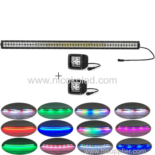 240w Curved 42"truck Led Light Bar High Power chasing halo+2xPods Chaser RGB halo