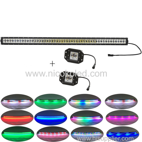 240w curved 42"Led Light Bar Fog lamp Chaser RGB halo +2x flushmount Pods for Drving