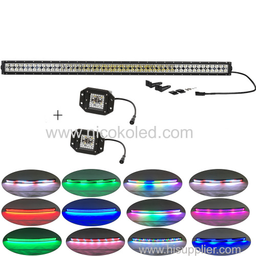 288w straight 42"Led COMBO beam light bar Chaser RGB halo +2x flushmount Pods for truck