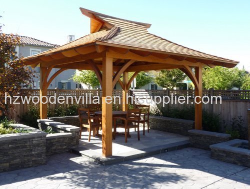 Russian solid wood square wooden gazebo