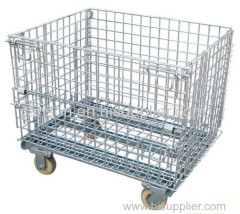 Steel wire mesh cage with wheels stacking and foldable