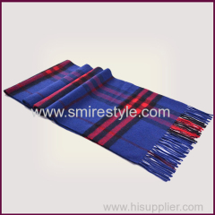 Long Warm Scottish Style Blue Wool Cashmere Men Scarf Mongolia for Winter
