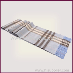 Long Warm Scottish Style Blue Wool Cashmere Men Scarf Mongolia for Winter