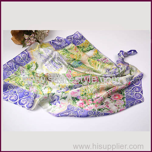 USA Wholesale New Lady Silk Infinity Purple Scarf with Flower Pattern