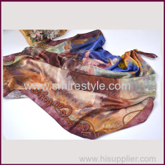 100% Silk Satin Square Scarf Chinese Digital Printing