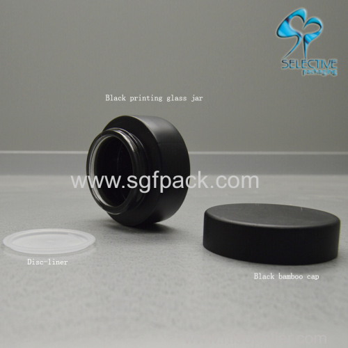 fancy 30ml 50ml black coating cosmetic glass jar for face cream with gold ring wood cap