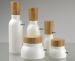 Opal glass lotion bottle and cream jar with bamboo cap