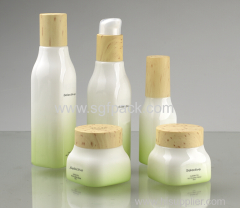 wtp cap wood lid green gradient color opal glass bottle and jar