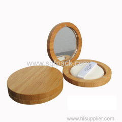 Bamboo round powder case and powder puff portable loose powder containers
