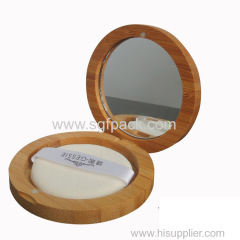 Bamboo round powder case and powder puff portable loose powder containers