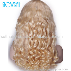 New silk top full lace human hair wig blonde color virgin brazilian/indian hair silk base lace front wig for white women