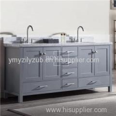 72 Inch Double Sink Gray Bathroom Vanity Cabinet With Marble Top