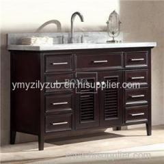 Traditional Espresso Oak Bathroom Vanity Base Cabinet Single Sink 48 Inch With Carrera Marble