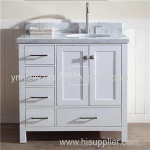 36 White Contemporary Bathroom Vanity With Drawers On Left Side