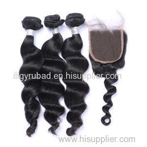 Brazilian Virgin Hair Loose Wave 3 Pcs Hair Bundles With 1 Pc Lace Closure