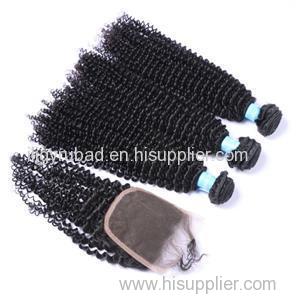 Malaysian Virgin Hair Kinky Curl 3 Pcs Hair Bundles With 1 Pc Lace Closure