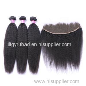 Peruvian Virgin Hair Kinky Straight 3 Pcs Hair Bundles With 1 Pc Silk Base Closure