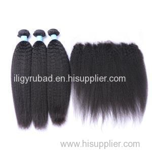 Malaysian Virgin Hair Kinky Straight 3 Pcs Hair Bundles With 1 Pc Silk Base Closure