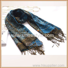 100% Polyester Jacquard Infinity Scarf with Fringe