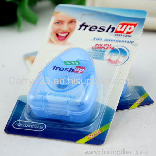 50m Blister card packing Triangle shape dental floss Cool mint waxed customized floss with FDA CE approval