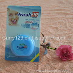 Cool Mint 50m Circle shape dental floss with waxed Blister card packing Terylene Nylon dental floss dispenser