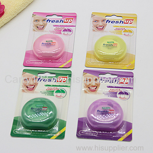 Round shape dental floss dispenser 50m mint waxed dental floss super thin floss with Terylene Floss OEM accept