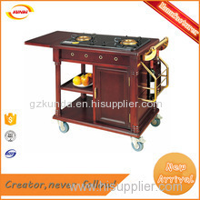 Hotel soild wood flambe trolley moving cooking cart wood Kunda