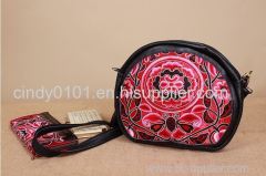 100% Natural Genuine Leather Women mesenger bag Satin Embroidery Tote Fashion Women shoulder Bags