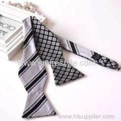 Customized Woven Black and White Cotton Double Sided Self Tie Bow Tie