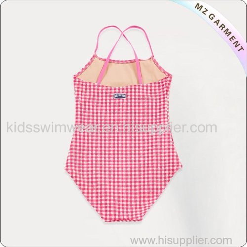 Kids White & Red Lattice Swimsuit